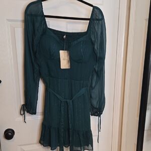 Lily Rose Deep Green Long-Sleeve Dress NWT